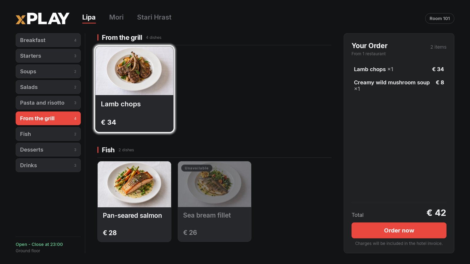 Lipa's menu on the TV: lamb chops and creamy wild mushroom soup in the order, EUR 42