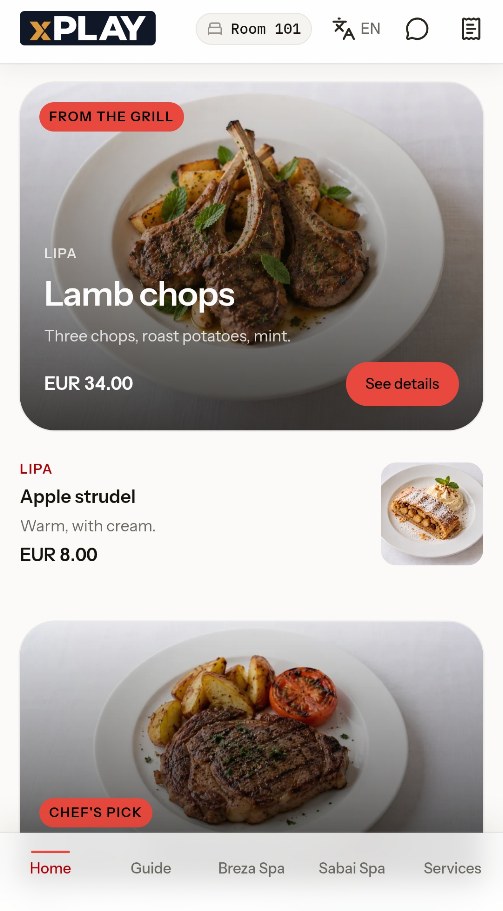 The guest app home, room 101: Lipa's lamb chops and apple strudel