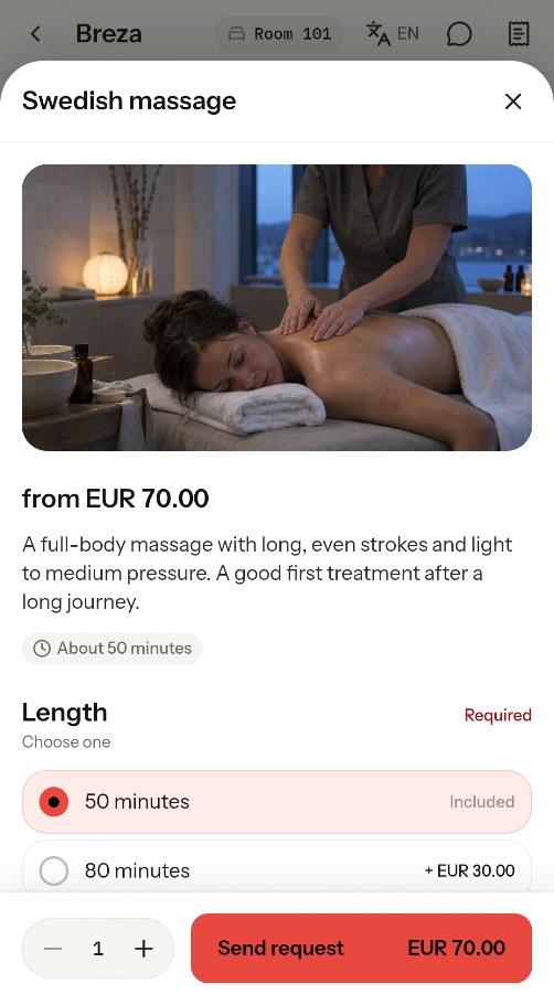 Breza spa on the phone: Swedish massage, 50 minutes, EUR 70